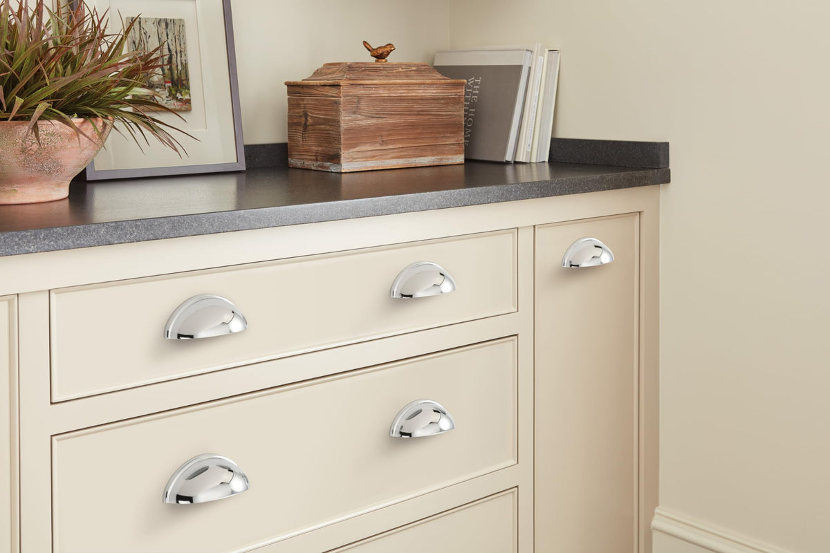 Amerock Cabinet Cup Pull Polished Chrome 3 inch (76 mm) Center-to-Center Ravino 1 Pack Drawer Pull Drawer Handle Cabinet Hardware