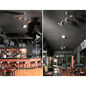 Matthews Fan DD-CR-WD Duplo Dinamico 360” rotational dual head ceiling fan in Polished Chrome finish with solid sustainable mahogany wood blades.