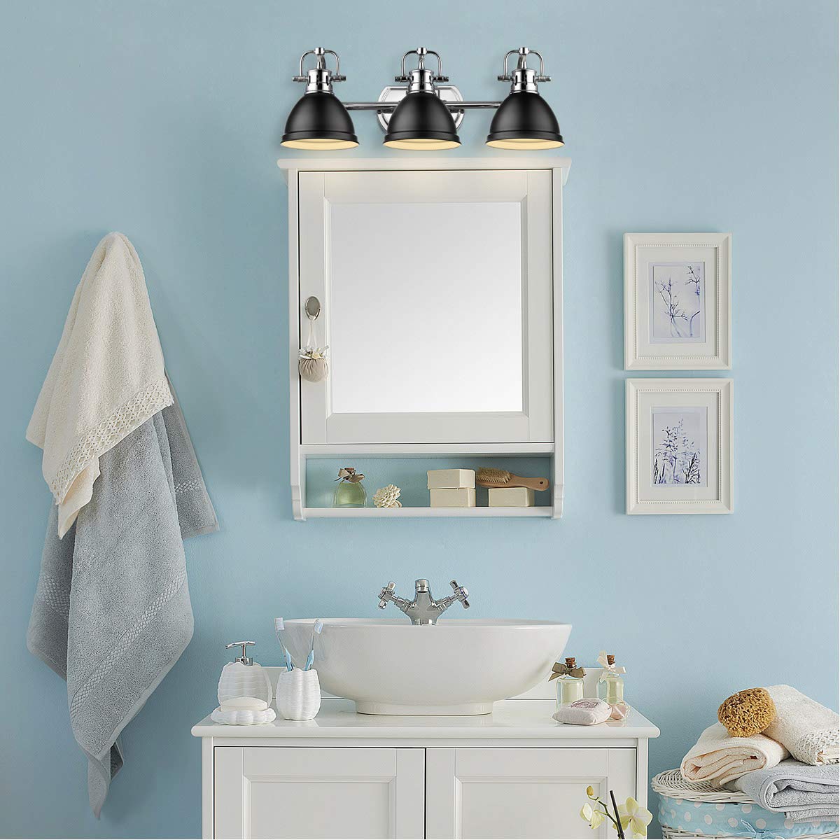 Duncan 3 Light Bath Vanity in Chrome with a Matte Black Shade