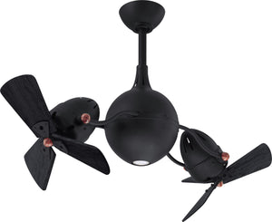 Matthews Fan AQ-BK-WDBK Acqua 360° rotational 3-speed ceiling fan in matte black finish with solid matte black wood blades and light kit.