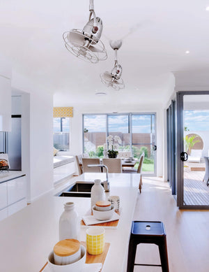 Matthews Fan DI-CR-MTL Diane oscillating ceiling fan in Polished Chrome finish with metal blades.
