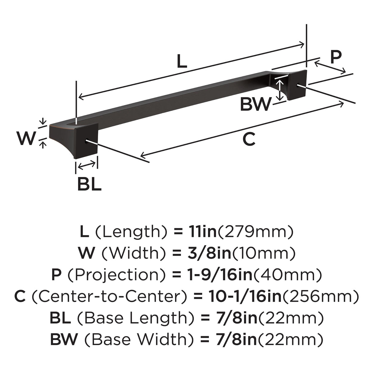 Amerock BP53536ORB Oil Rubbed Bronze Cabinet Pull 10-1/16 in (256 mm) Center-to-Center Cabinet Handle Mulholland Drawer Pull Kitchen Cabinet Handle Furniture Hardware
