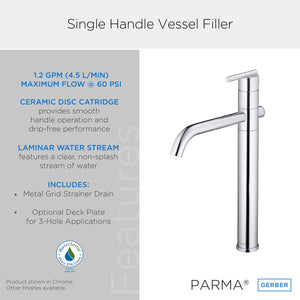 Gerber D225158BS Parma Single Handle Vessel Filler - Satin Black