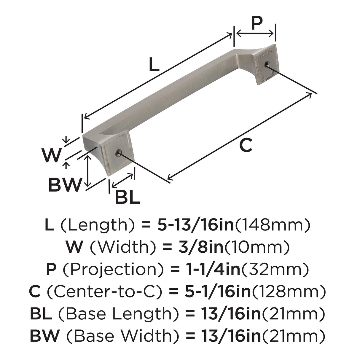 Amerock Cabinet Pull Satin Nickel 5-1/16 inch (128 mm) Center to Center Mulholland 1 Pack Drawer Pull Drawer Handle Cabinet Hardware