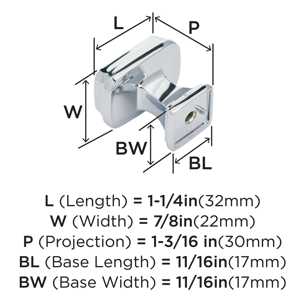 Amerock Cabinet Knob Polished Chrome 1-1/4 inch (32 mm) Length Revitalize 1 Pack Drawer Knob Cabinet Hardware