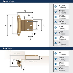 Amerock BPR7928CZ Cabinet Hinge 3/8 in (10 mm) Inset Self Closing Face Mount Champagne Bronze Kitchen Cabinet Door Hinge 1 Pair/2 Pack Functional Hardware