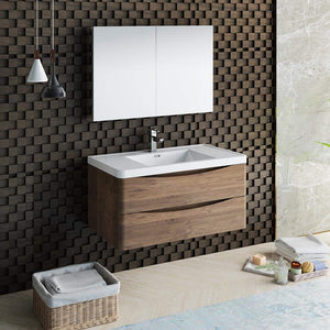 Fresca FVN9040RW Fresca Tuscany 40" Rosewood Wall Hung Modern Bathroom Vanity w/ Medicine Cabinet
