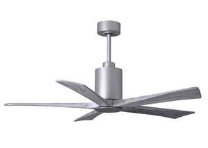 Matthews Fan PA5-BN-BW-52 Patricia-5 five-blade ceiling fan in Brushed Nickel finish with 52” solid barn wood tone blades and dimmable LED light kit 
