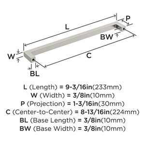 Amerock Cabinet Pull Satin Nickel 8-13/16 inch (224 mm) Center-to-Center Monument 1 Pack Drawer Pull Cabinet Handle Cabinet Hardware