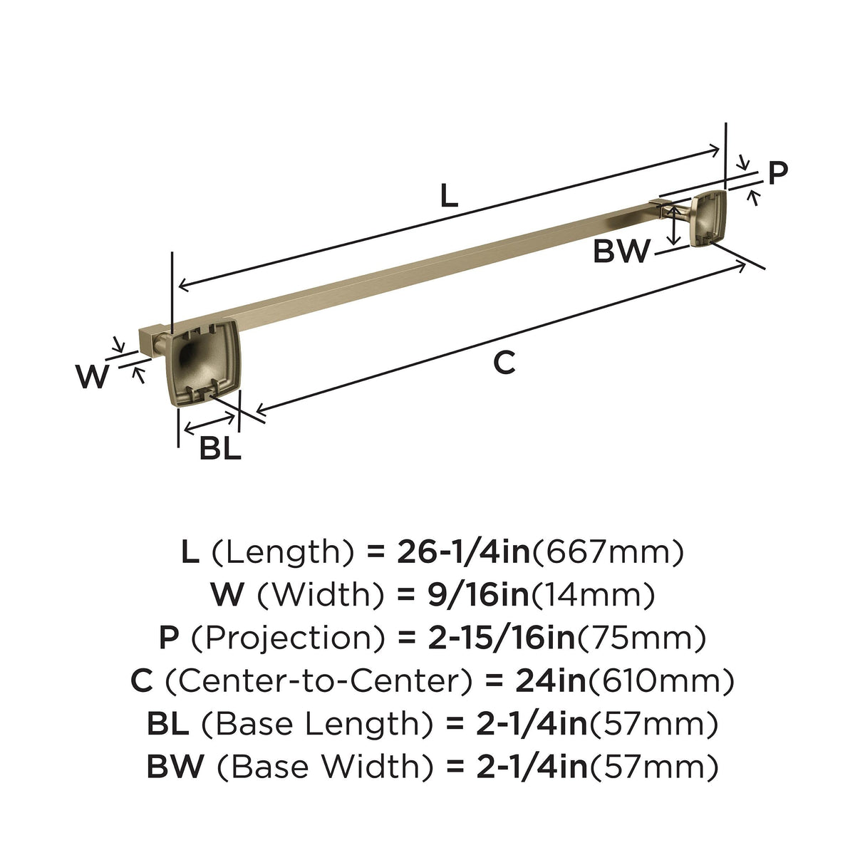 Amerock BH36094BBZ Golden Champagne Towel Bar 24 in (610 mm) Towel Rack Stature Bathroom Towel Holder Bathroom Hardware Bath Accessories