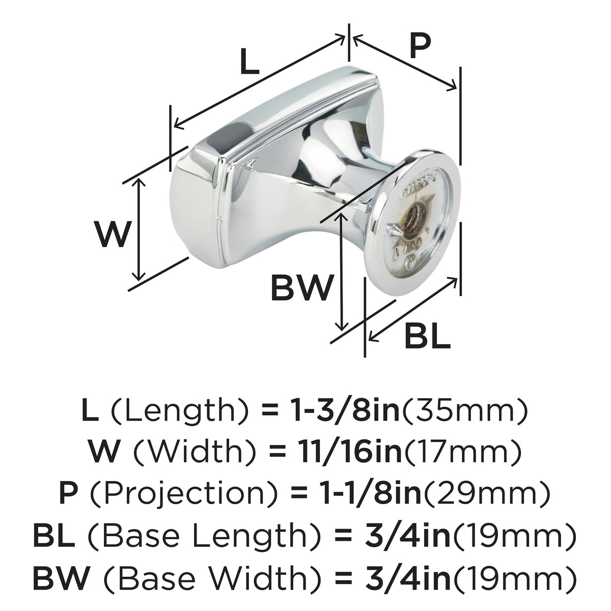Amerock Cabinet Knob Polished Chrome 1-3/8 inch (35 mm) Length Highland Ridge 1 Pack Drawer Knob Cabinet Hardware