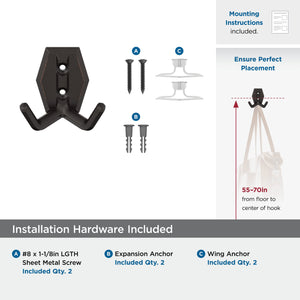 Amerock H37008ORB Benton Double Prong Decorative Wall Hook Oil Rubbed Bronze Hook for Coats, Hats, Backpacks, Bags Hooks for Bathroom, Bedroom, Closet, Entryway, Laundry Room, Office