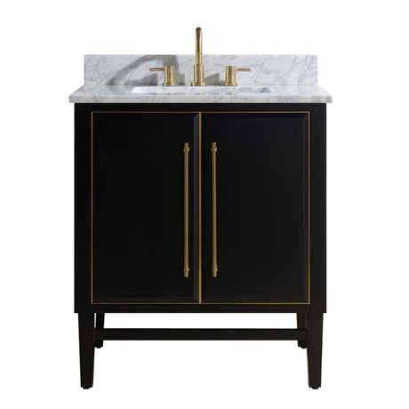 Avanity Mason 31 in. Vanity Combo in Black with Gold Trim and Carrara White Marble Top