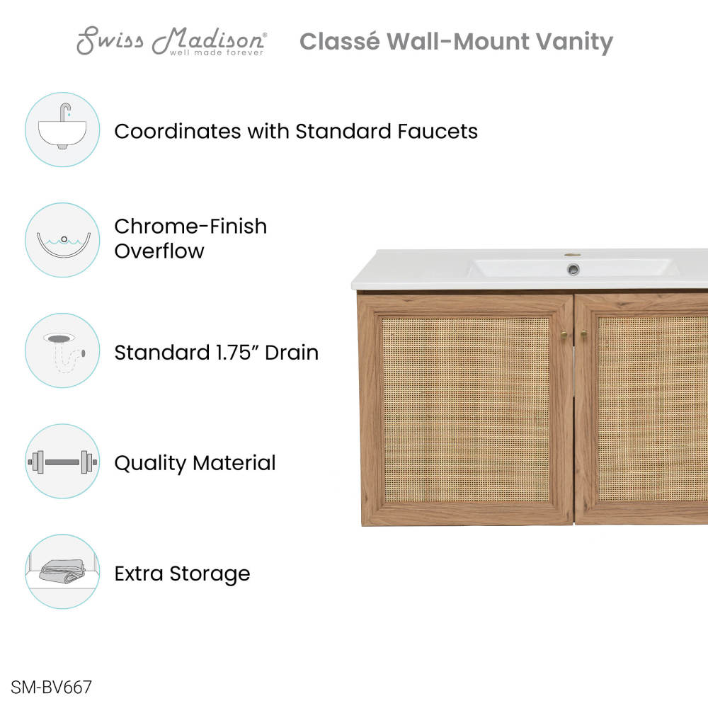 Classe 36" Wall-Mounted Bathroom Vanity in Oak