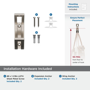 Amerock H37010G10 Avid Double Prong Decorative Wall Hook Satin Nickel Hook for Coats, Hats, Backpacks, Bags Hooks for Bathroom, Bedroom, Closet, Entryway, Laundry Room, Office