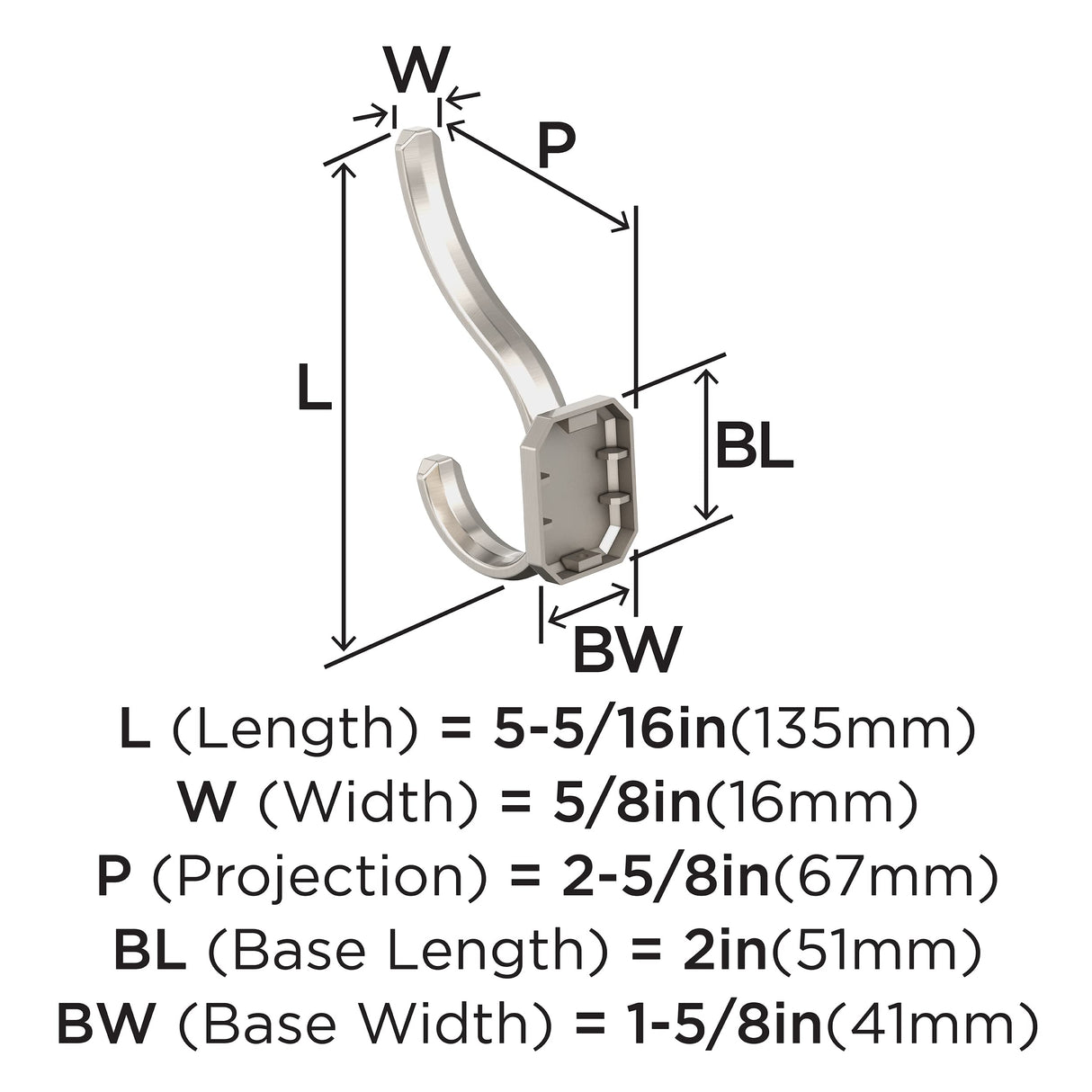 Amerock HBX36693G10 Granlyn Double Prong Decorative Wall Hook Satin Nickel Hook for Coats, Hats, Backpacks, Bags Hooks for Bathroom, Bedroom, Closet, Entryway, Laundry Room, Office