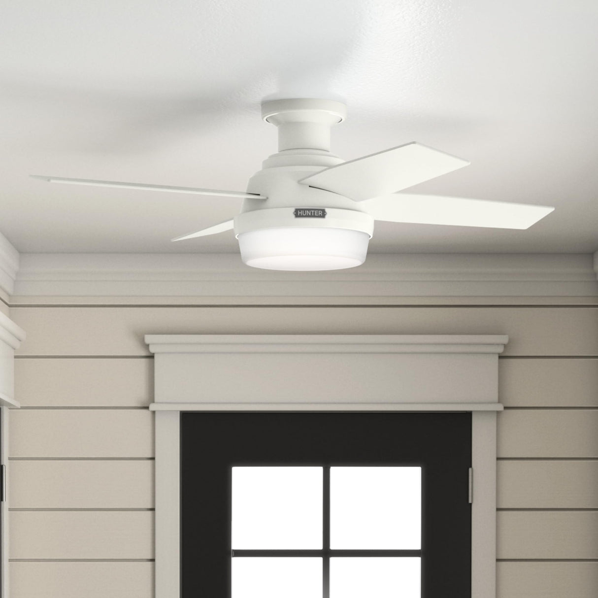 Hunter Fan Dempsey Low Profile Ceiling Fans with Lights and Remote, Flush Mount Ceiling Fan with Lights, Metal, Brushed Nickel Finish, 44 Inch LED