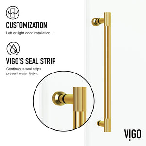 VIGO Adjustable 56-60"W x 76"H Elan Cass Aerodynamic Frameless Sliding Shower Door with Clear Tempered Glass, Reversible Door Handle and Stainless Steel Hardware in Matte Brushed Gold-VG6044MGCL6076