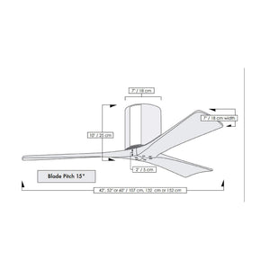 Matthews Fan IR3H-TB-BK-60 Irene-3H three-blade flush mount paddle fan in Textured Bronze finish with 60” solid matte black wood blades. 
