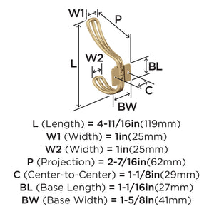 Amerock H37006CZ Vinland Double Prong Decorative Wall Hook Champagne Bronze Hook for Coats, Hats, Backpacks, Bags Hooks for Bathroom, Bedroom, Closet, Entryway, Laundry Room, Office