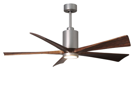 Matthews Fan PA5-BN-WA-60 Patricia-5 five-blade ceiling fan in Brushed Nickel finish with 60” solid walnut tone blades and dimmable LED light kit 