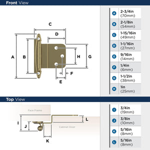 Amerock BPR3417BBZ Cabinet Hinge| 3/8 in (10 mm) Inset Non-Self Closing Face Mount Golden Champagne Kitchen Cabinet Door Hinge 1 Pair/2 Pack Functional Hardware