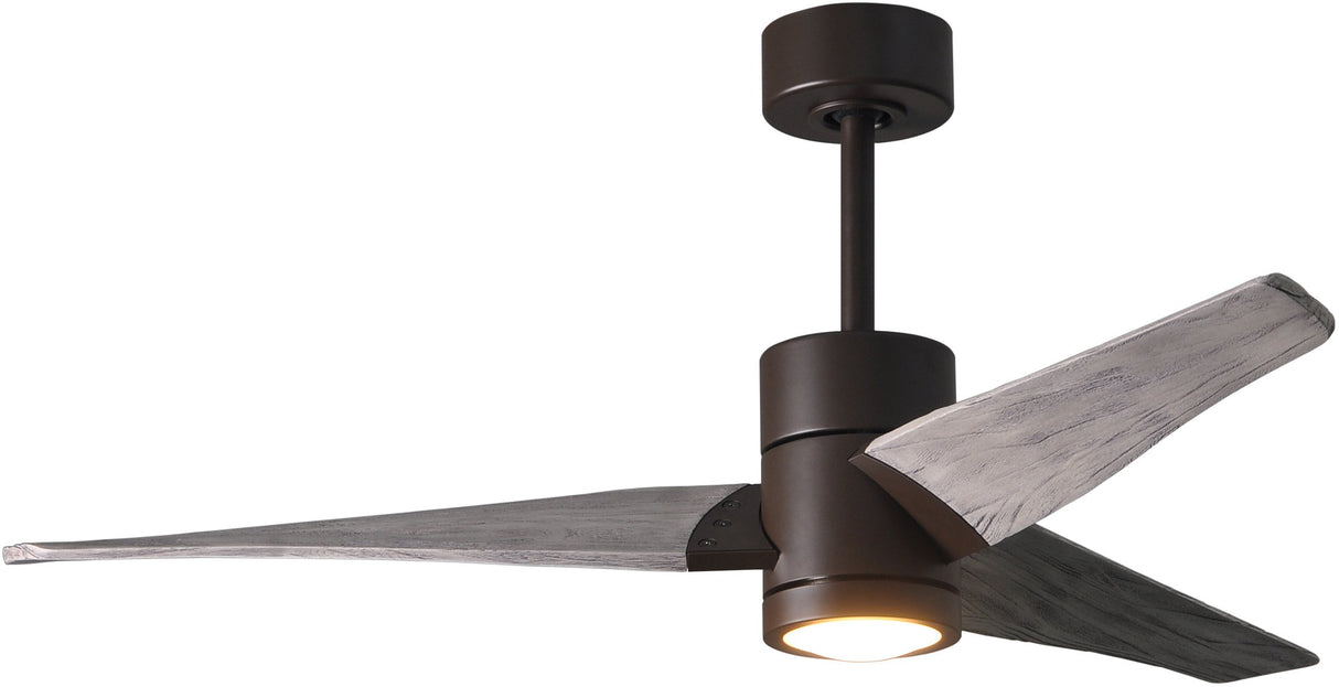 Matthews Fan SJ-TB-BW-52 Super Janet three-blade ceiling fan in Textured Bronze finish with 52” solid barn wood tone blades and dimmable LED light kit 