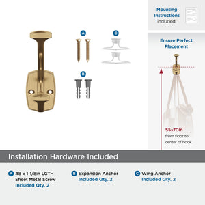 Amerock H37001CZ Vicinity Double Prong Decorative Wall Hook Champagne Bronze Hook for Coats, Hats, Backpacks, Bags Hooks for Bathroom, Bedroom, Closet, Entryway, Laundry Room, Office