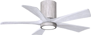 Matthews Fan IR5HLK-BW-MWH-42 IR5HLK five-blade flush mount paddle fan in Barn Wood finish with 42” solid matte white wood blades and integrated LED light kit.