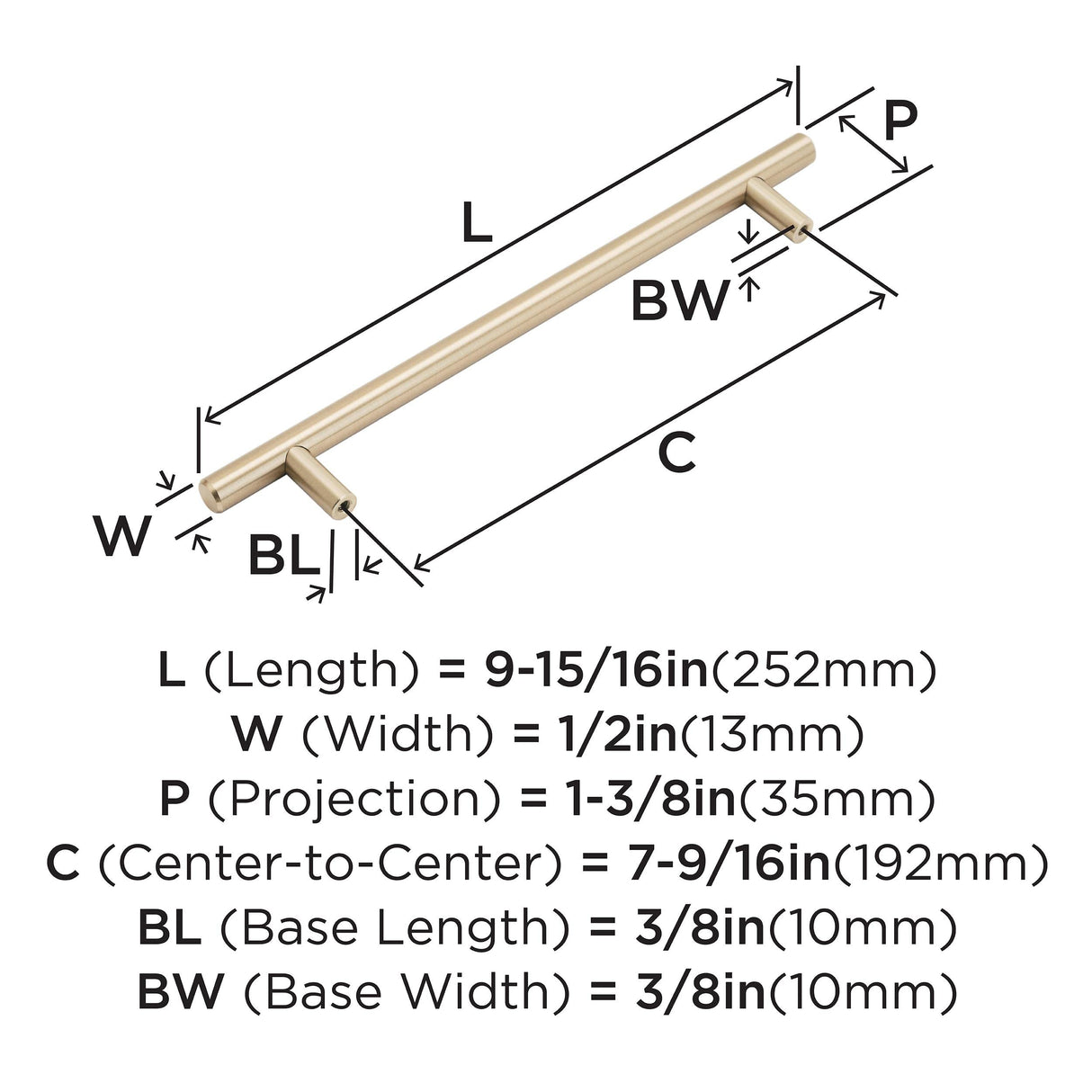 Amerock Cabinet Pull Champagne Bronze 7-9/16 inch (192 mm) Center to Center Bar Pulls 1 Pack Drawer Pull Drawer Handle Cabinet Hardware
