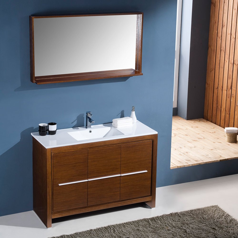 Fresca FVN8148WG Fresca Allier 48" Wenge Brown Modern Bathroom Vanity w/ Mirror