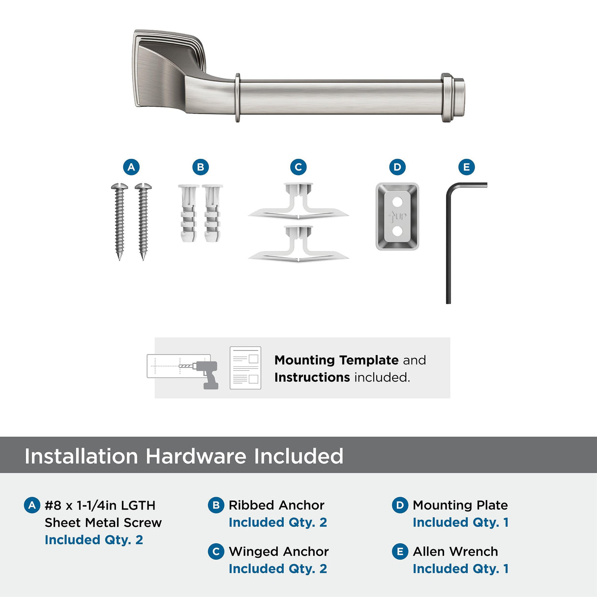 Amerock BH36031G10 Brushed Nickel Single Post Toilet Paper Holder 7-7/8 in. (200 mm) Length Toilet Tissue Holder Revitalize Bath Tissue Holder Bathroom Hardware Bath Accessories