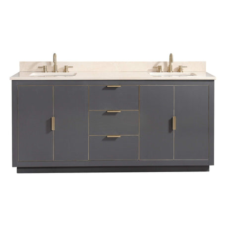 Avanity Austen 73 in. Vanity Combo in Twilight Gray with Gold Trim and Crema Marfil Marble Top