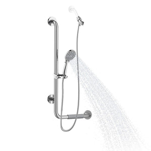 PULSE ShowerSpas 4001L-SSP ErgoSlideBar with Hand Shower, ADA Compliant, Left-Hand Grip, Polished Stainless Steel