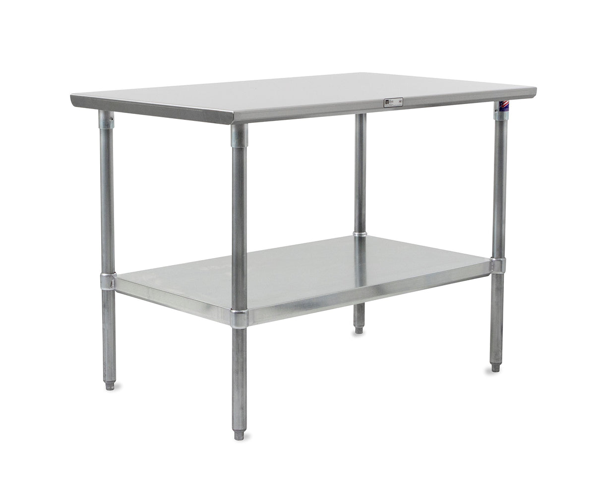 John Boos ST6-3684GSK Stallion Stainless Steel Flat Top Work Table with Adjustable Glavanized Lower Shelf and Legs, 84" Length x 36" Width