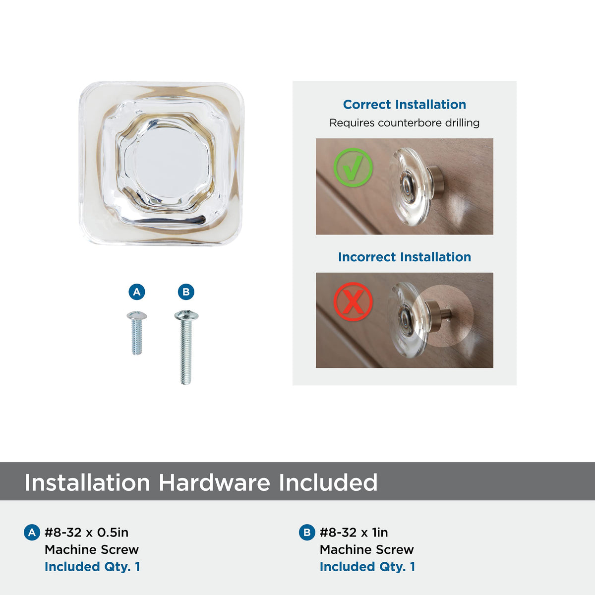 Amerock Cabinet Knob Clear/Champagne Bronze 1-3/8 inch (35 mm) Length Glacio 1 Pack Drawer Knob Cabinet Hardware