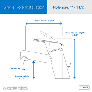Gerber D224530 Chrome Amalfi Single Handle Top Control Lavatory Faucet
