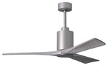 Matthews Fan PA3-BN-BW-52 Patricia-3 three-blade ceiling fan in Brushed Nickel finish with 52” solid barn wood tone blades and dimmable LED light kit 