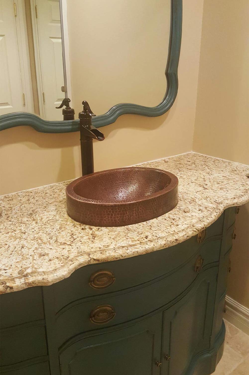 Premier Copper Products VO17SKDB Oval Skirted Vessel Hammered Copper Sink, Oil Rubbed Bronze