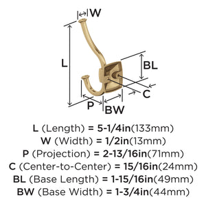 Amerock H37002CZ Kinsale Double Prong Decorative Wall Hook Champagne Bronze Hook for Coats, Hats, Backpacks, Bags Hooks for Bathroom, Bedroom, Closet, Entryway, Laundry Room, Office