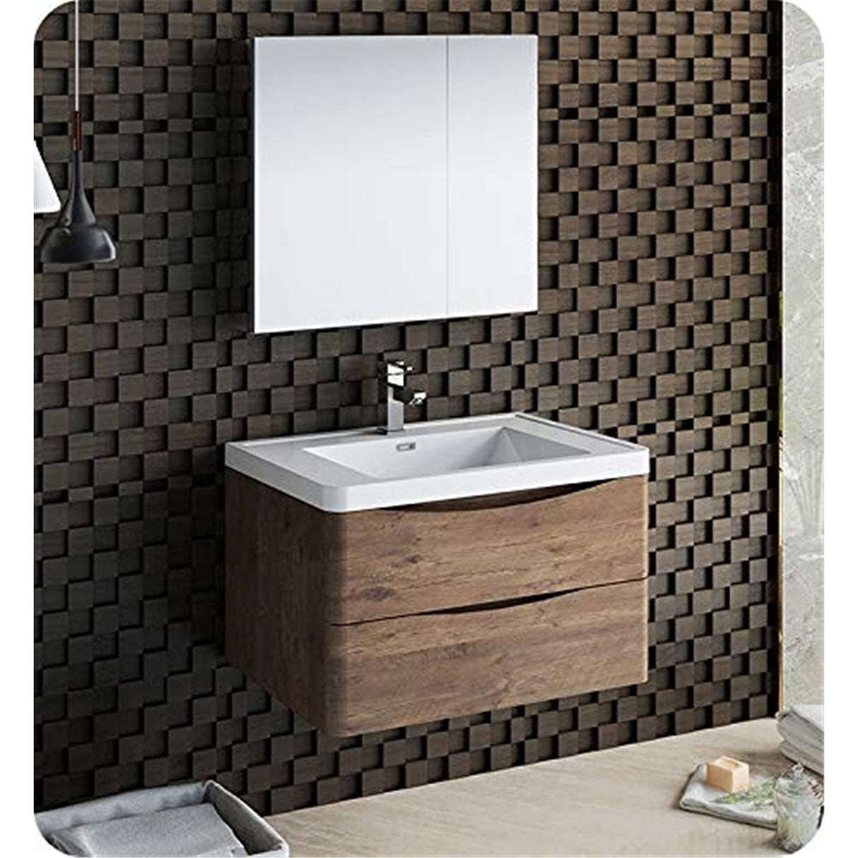 Fresca FVN9032RW Fresca Tuscany 32" Rosewood Wall Hung Modern Bathroom Vanity w/ Medicine Cabinet