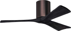 Matthews Fan IR3H-BB-BK-42 Irene-3H three-blade flush mount paddle fan in Brushed Bronze finish with 42” solid matte black wood blades. 