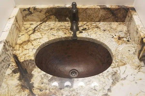 Premier Copper Products LO19FDB 19-Inch Oval Under Mount Hammered Copper Bathroom Sink, Oil Rubbed Bronze