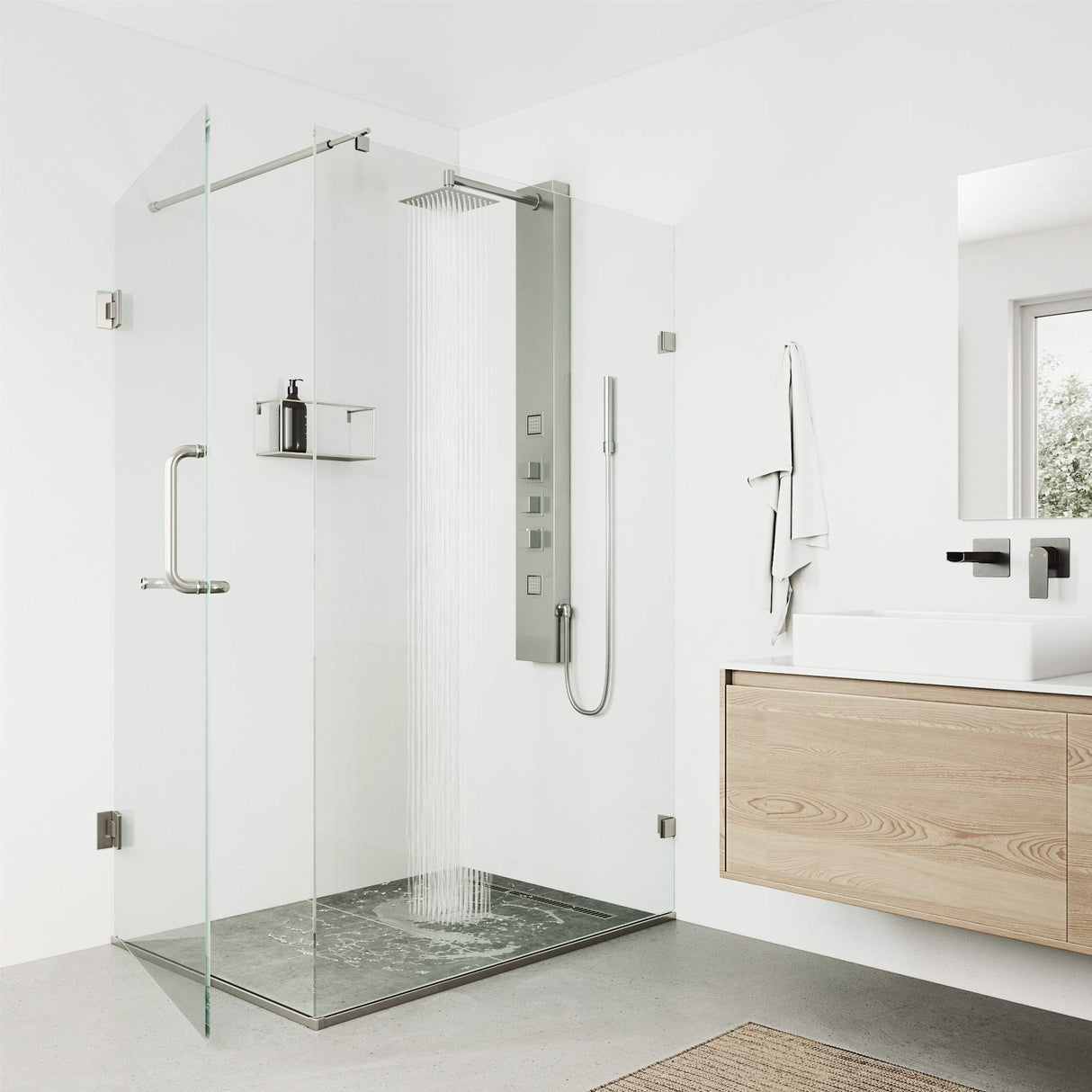 VIGO 20" W x 55" H Rector 2-Jet Stainless Steel Shower Panel, Thermostatic, Volume, Dual Function Control Type and Handheld Showerhead - VG08012ST