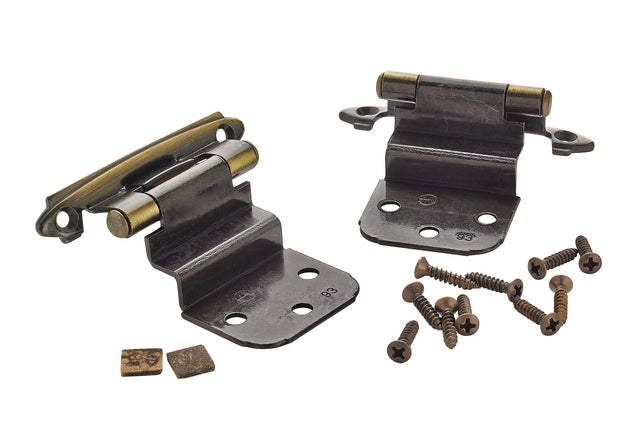 Amerock Cabinet Hinge 3/8 inch (10 mm) Inset Hinge Antique Brass 2 Pack Self-Closing Hinge Face Mount Hinge Cabinet Door Hinge