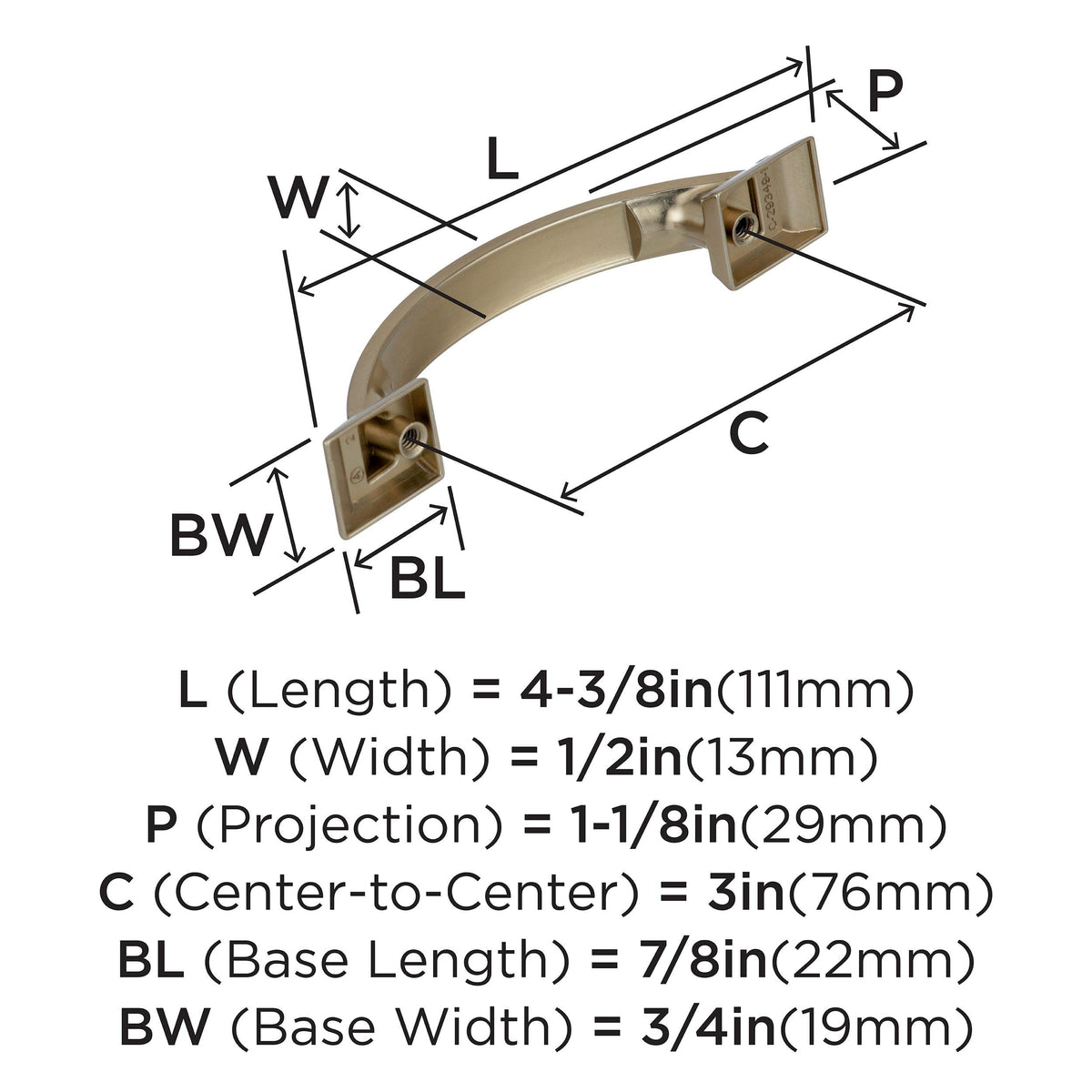 Amerock Cabinet Pull Golden Champagne 3 inch (76 mm) Center to Center Candler 1 Pack Drawer Pull Drawer Handle Cabinet Hardware