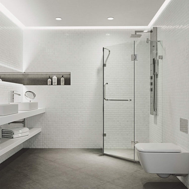 VIGO VG6062CHCL40 38.13" -38.13" W -73.38" H Frameless Hinged Neo-angle Shower Enclosure with Clear 0.38" Tempered Glass and Stainless Steel Hardware in Chrome Finish with Reversible Handle