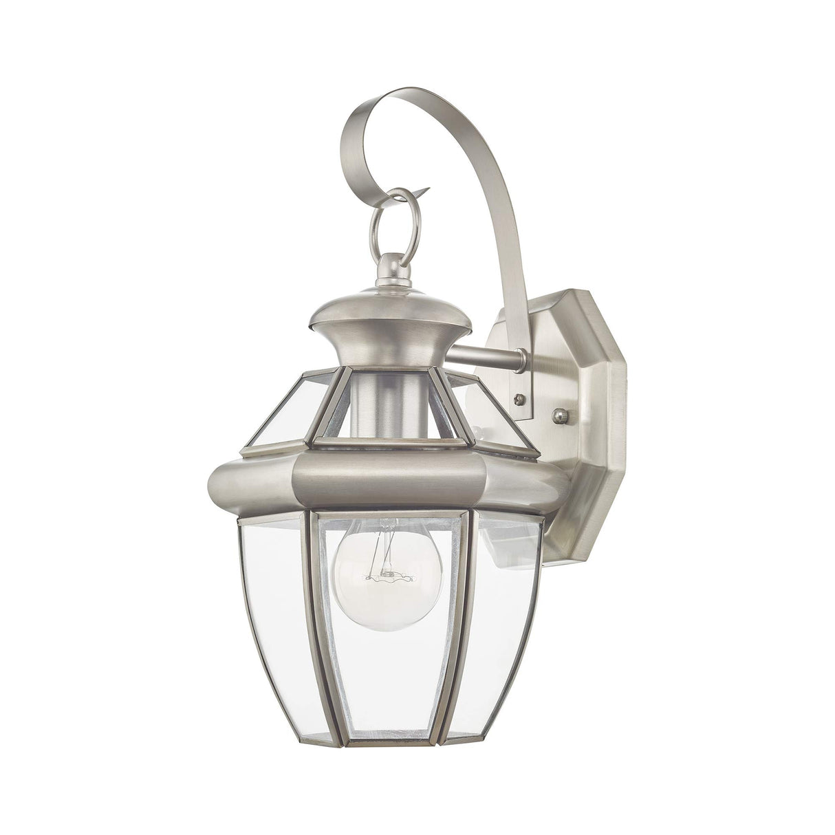 Livex Lighting 2051-91 Monterey 1 Light Outdoor Brushed Nickel Finish Solid Brass Wall Lantern with Clear Beveled Glass