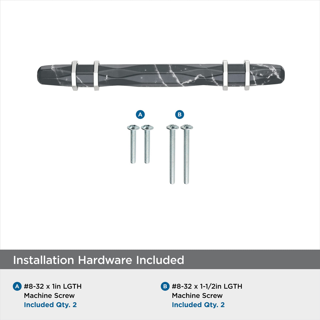 Amerock BP36648MBKPN Carrione Cabinet Pull, 3-3/4 in (96 mm) Center-to-Center, Marble Black/Polished Nickel