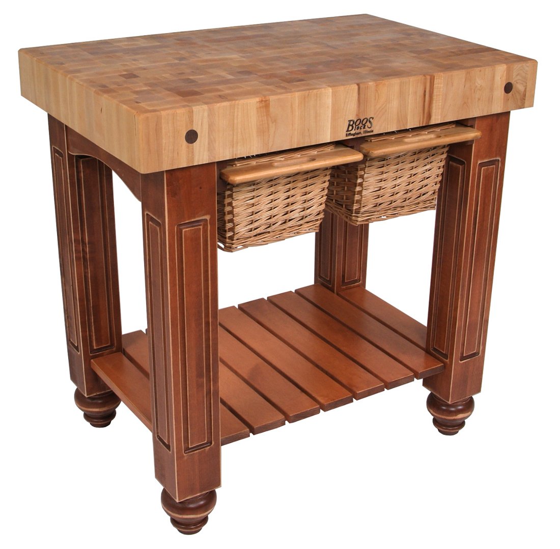John Boos CU-GB3624-CR American Heritage Gathering Block II Prep Table with Butcher Top Base Finish: Warm Cherry